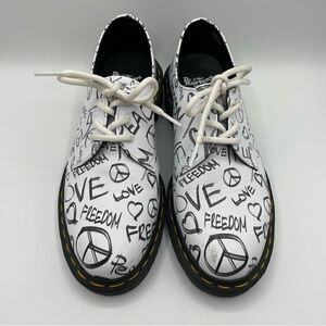 Dr. Martens White Peace Love Freedom 1461 6 Eye Oxford Shoes